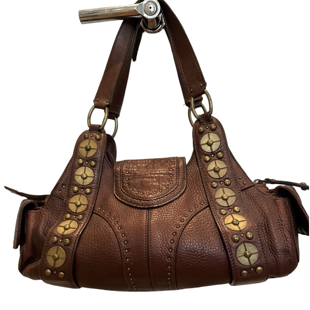 - Cole Haan Purse Village Pailette F05 Brown Pebble Leather Brass Hardware